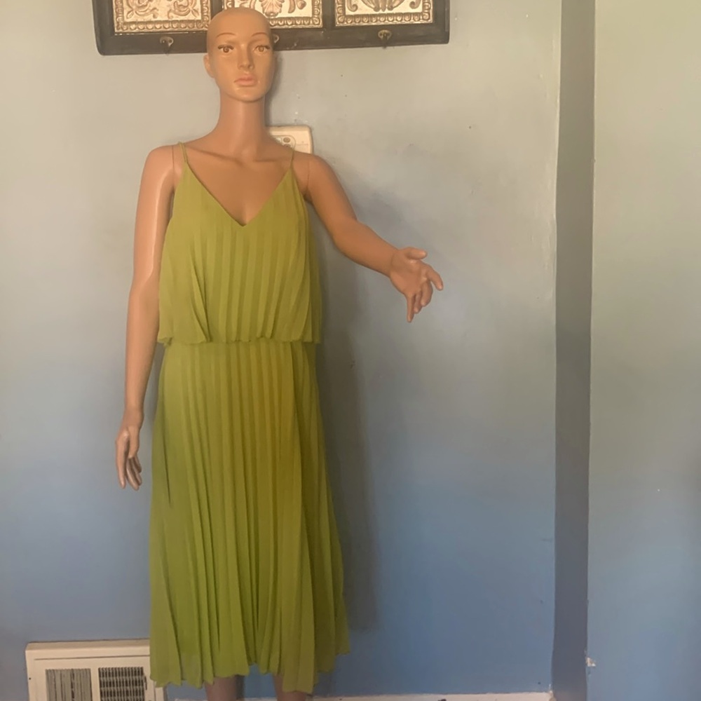 ASOS mid calf length dress. Pleated lime green.